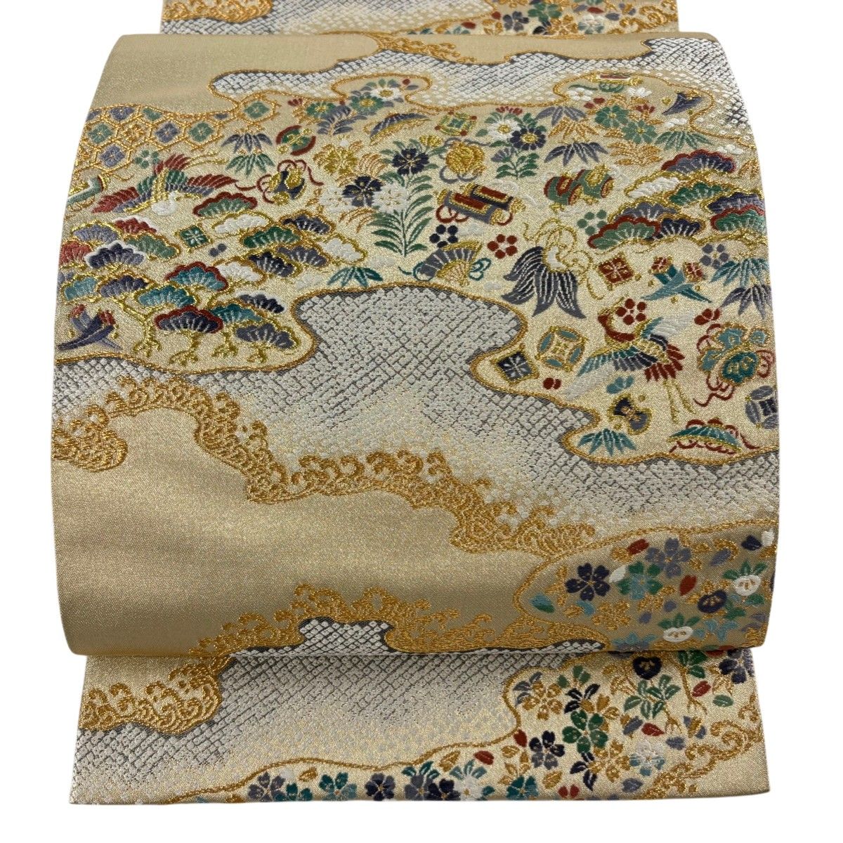 袋帯 美品 秀品 琳派宗逹群鶴圖 箔 金銀糸 金色 六通 正絹 中古