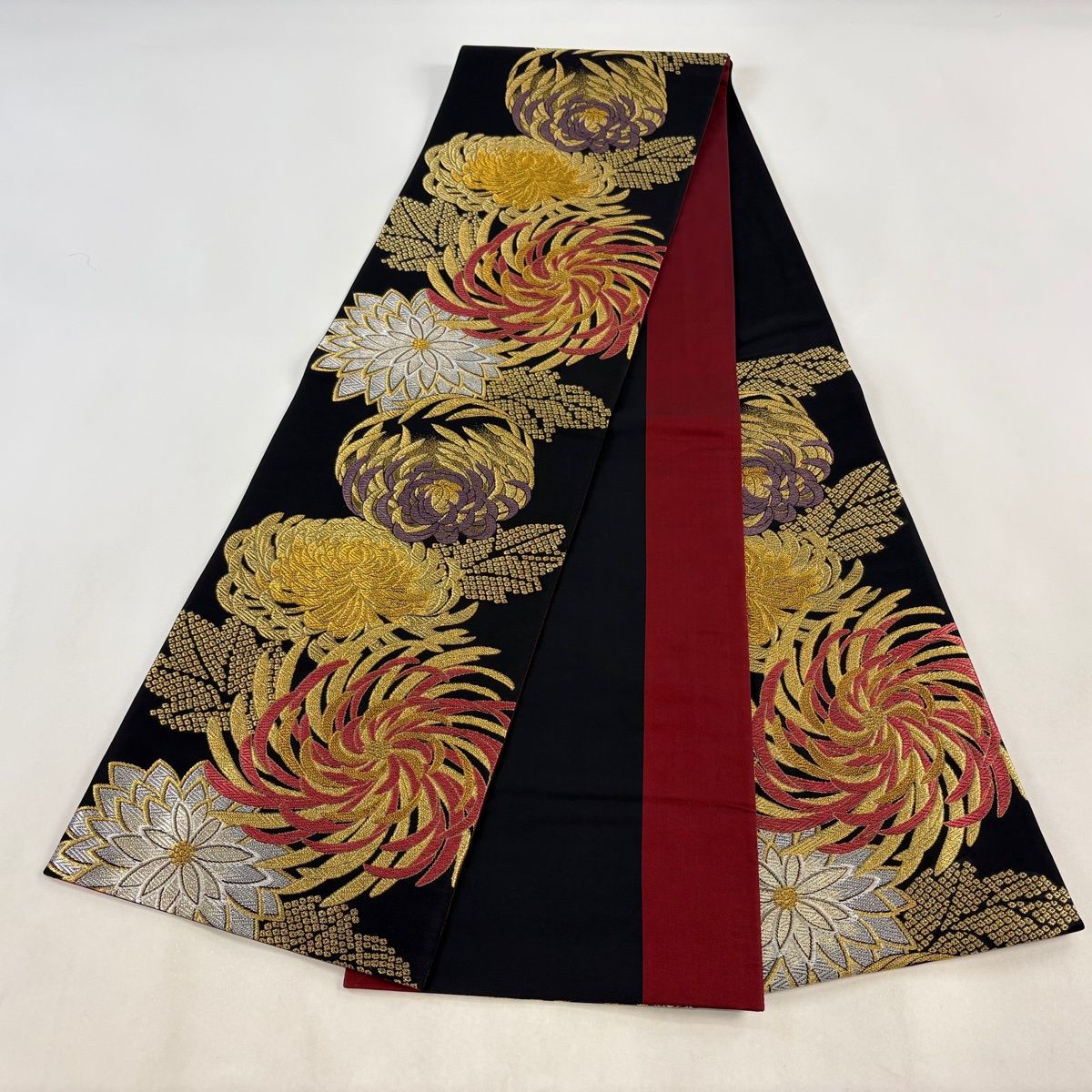 無料オーダー 袋帯 美品 秀品 鈴乃屋 百花繚乱 鬘帯 桜 金銀糸 箔 黒 