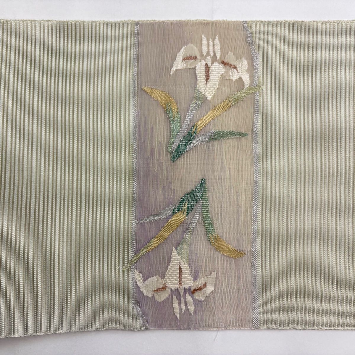 美品】 名古屋帯 秀品 夏帯 絽 八寸名古屋帯 草花 流水 金銀糸 美品】 名古屋帯 秀品 夏帯 絽 八寸名古屋帯 草花 流水 金銀糸