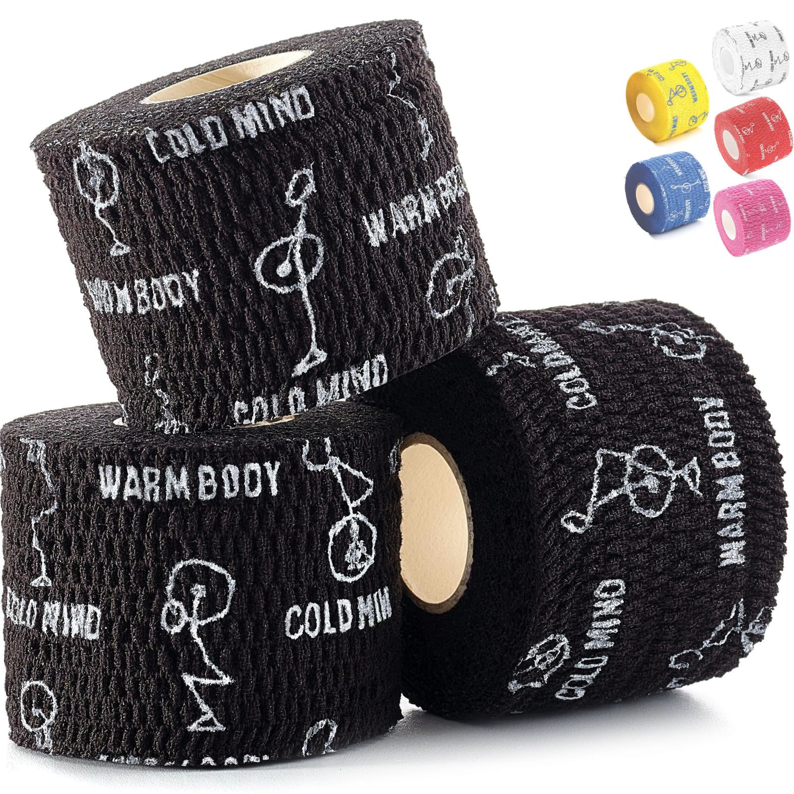 WARM BODY COLD MIND 重量挙げ、パワーリフティング、筋力デッドリフトトレーニング用でプレミアムリフティング親指スポーツテープ。フックグリップ、引き裂き可能と弾性綿、スウェットプルーフや通気性 (ブラック3ロール)