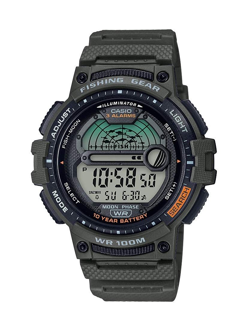 Casio(カシオ) メンズ フィッシングタイマー クォーツ時計 樹脂ストラップ付き, グリーン, Adult [グリーン]