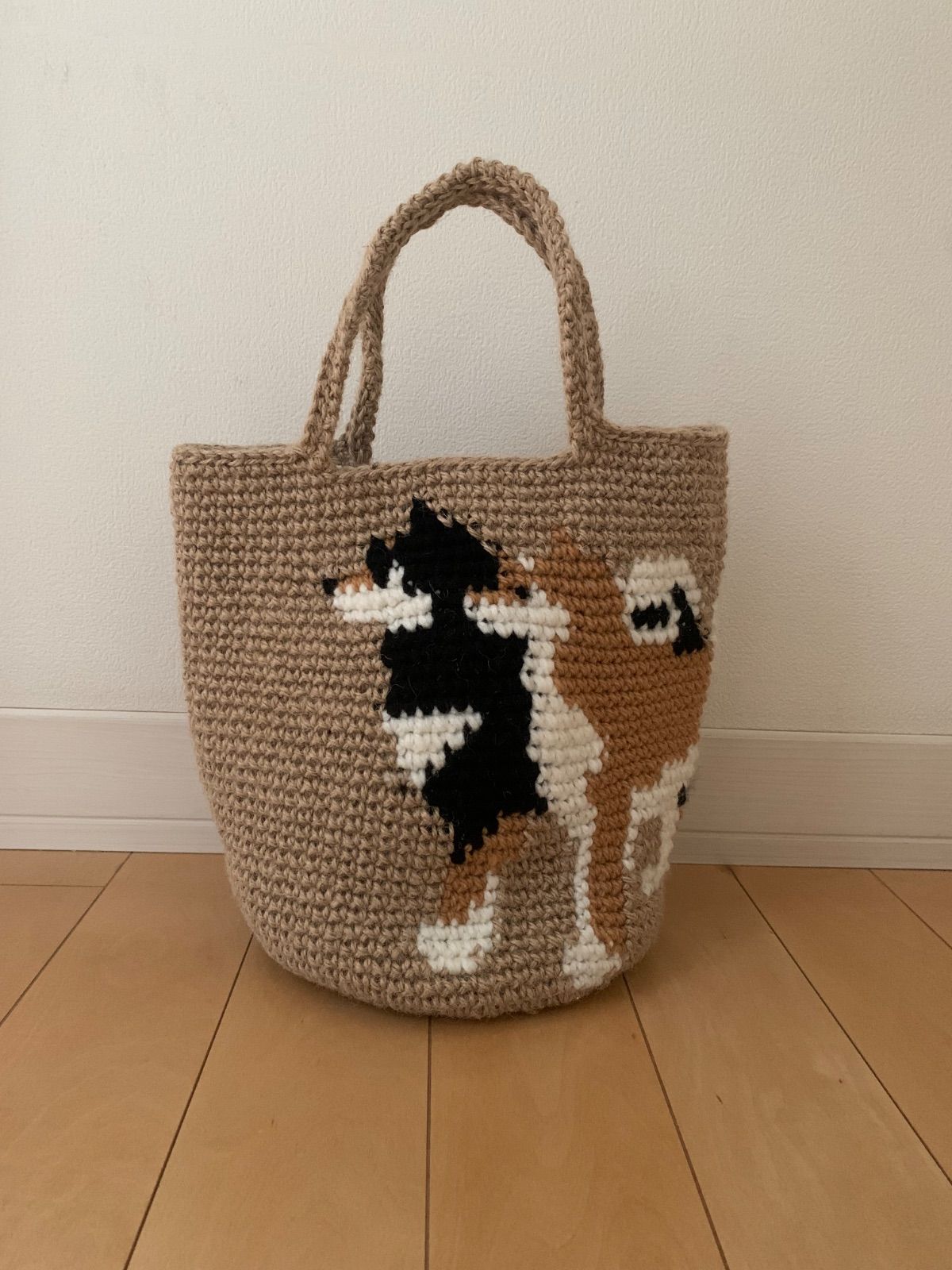 麻ひもかごバッグ 柴犬 ハンドメイド - メルカリ
