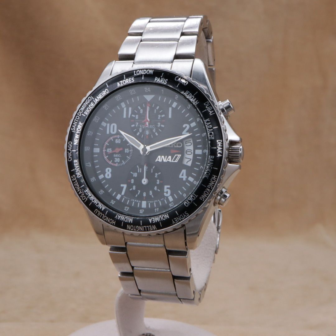 セイコー 全日空 7T92-0VG0 SEIKO ANA 黒文字盤 クロノグラフ シルバー