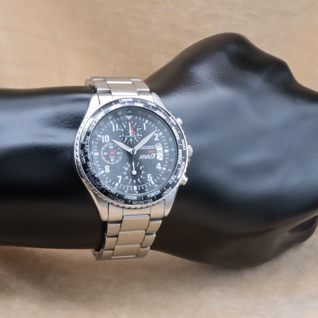 セイコー 全日空 7T92-0VG0 SEIKO ANA 黒文字盤 クロノグラフ シルバー