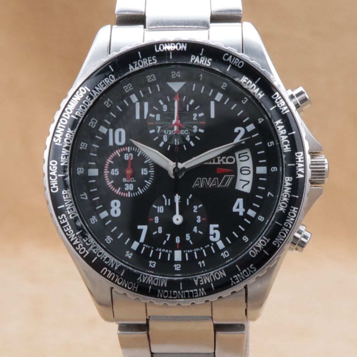 セイコー 全日空 7T92-0VG0 SEIKO ANA 黒文字盤 クロノグラフ シルバー