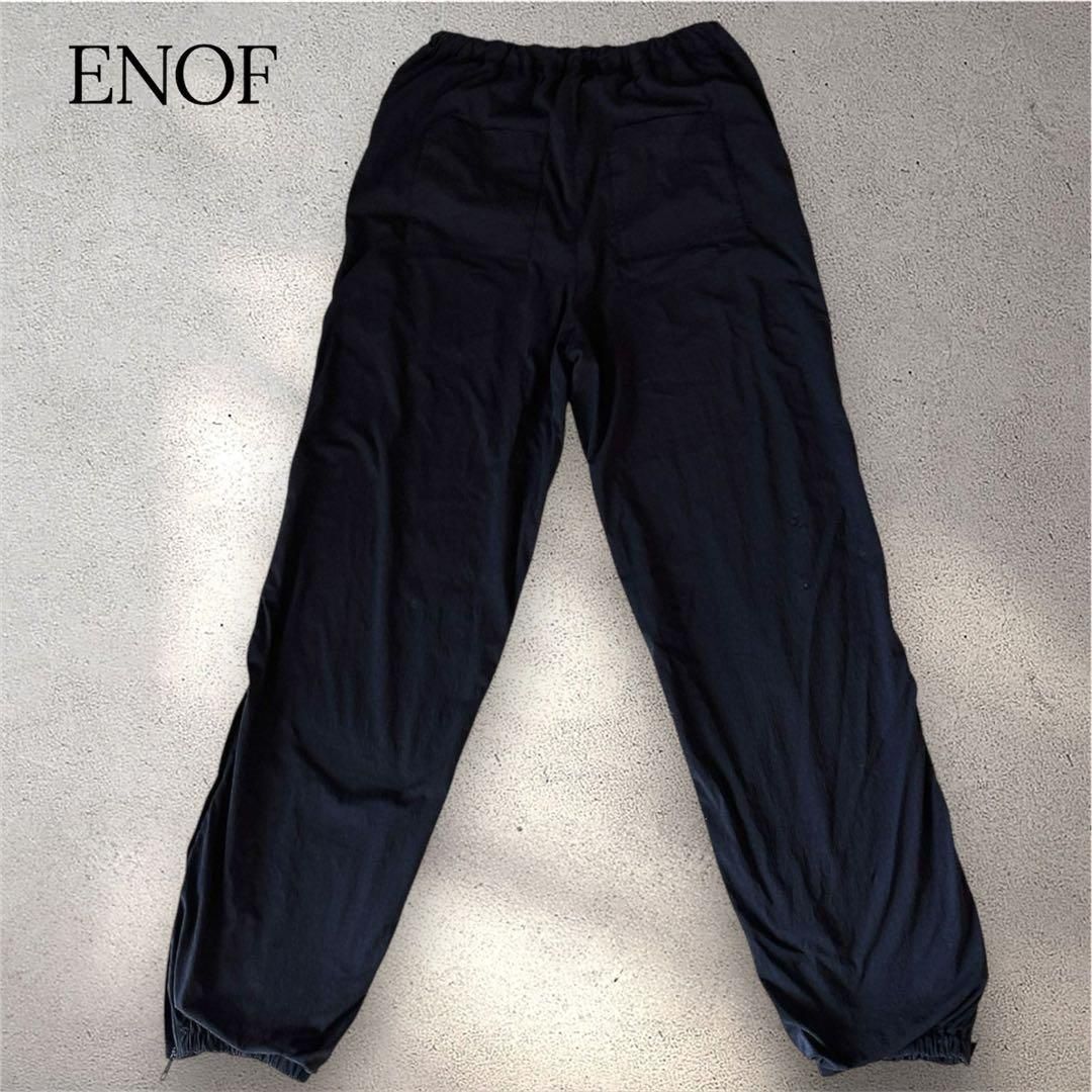 イナフ ENOF nylon pants ナイロンパンツ トラックパンツ イージーパンツ 裾ファスナー ブラック 黒 Lサイズ B0633