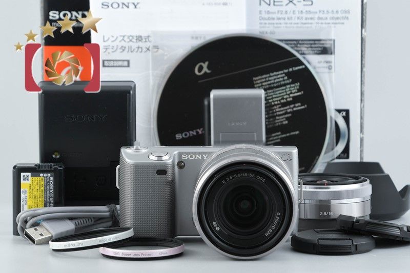 中古】SONY ソニー α NEX-5 ダブルレンズキット シルバー 元箱付き 
