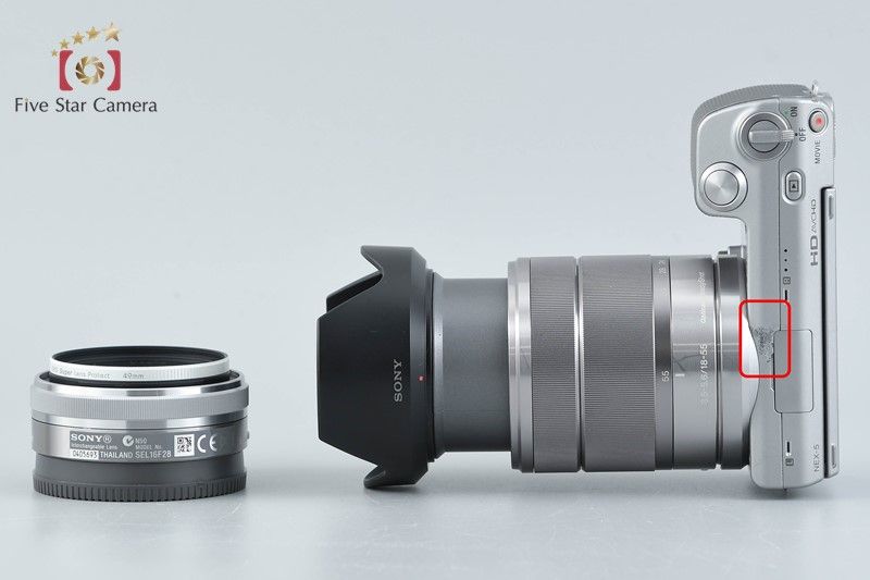 中古】SONY ソニー α NEX-5 ダブルレンズキット シルバー 元箱付き 