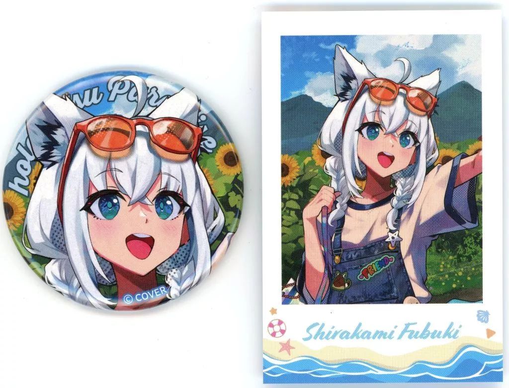 中古】グッズセット 白上フブキ(ゲーマーズver.) 缶バッジ＆チェキ風