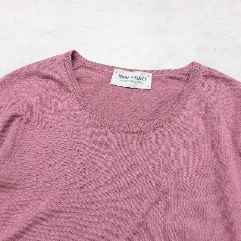 トップス JOHN SMEDLEY コットン 半袖 クルーネック ニット ピンク