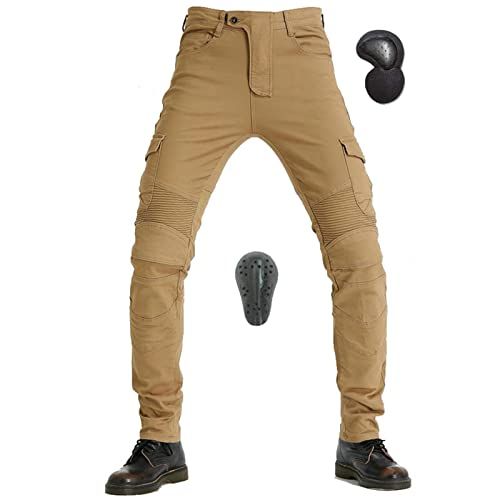 新品 ライディングパンツ メンズ バイク用パンツ 春秋 バイクズボン プロテクター付き ライダースパンツ カーゴパンツ ストレッチ素材 肌に優しい 耐磨耗性 四季通用 カーキ Lサイズ
