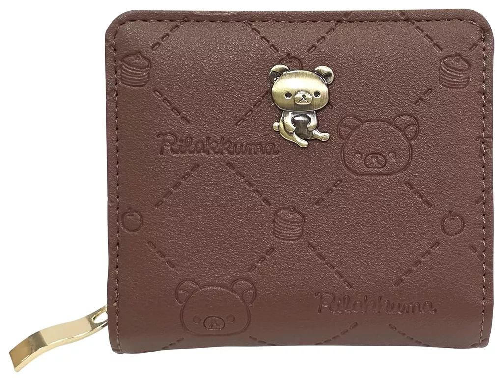 [Used] Wallet/Pass Case Brown Lattice Embossing Series Round Wallet “Rilakkuma”