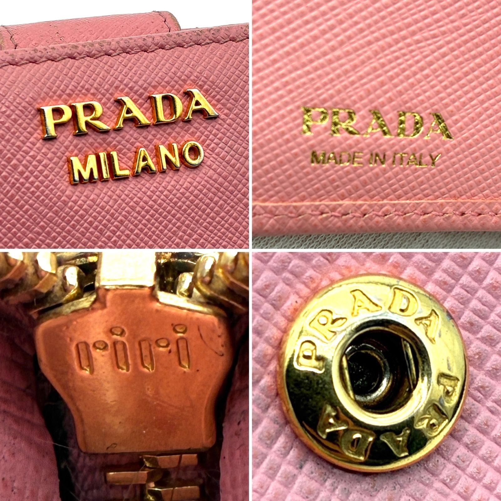 極美品 PRADA プラダ サフィアーノ メタル リボンチャーム 二つ折り 