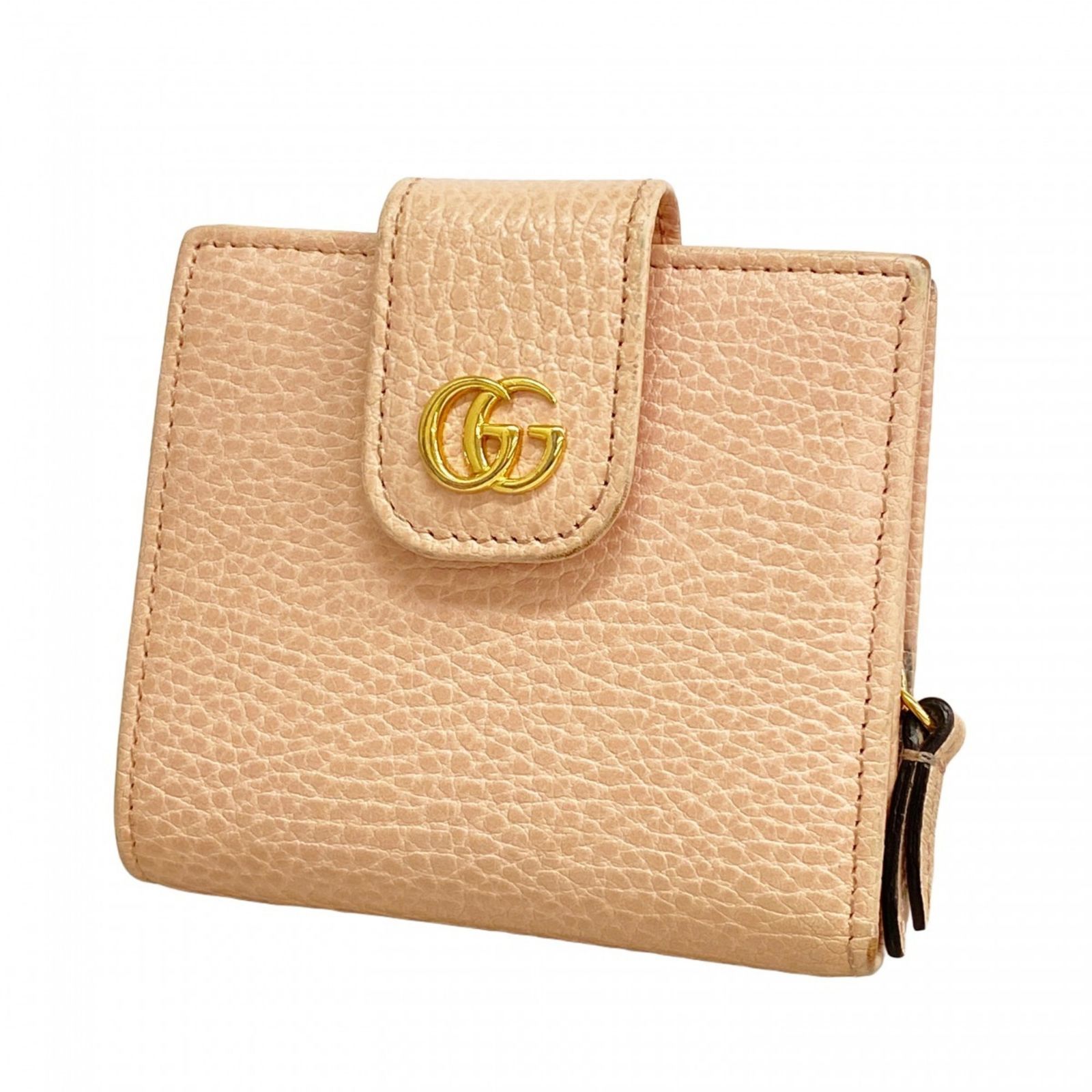 訳あり GUCCI グッチ GGマーモント 二つ折り財布 ベージュ ブラック