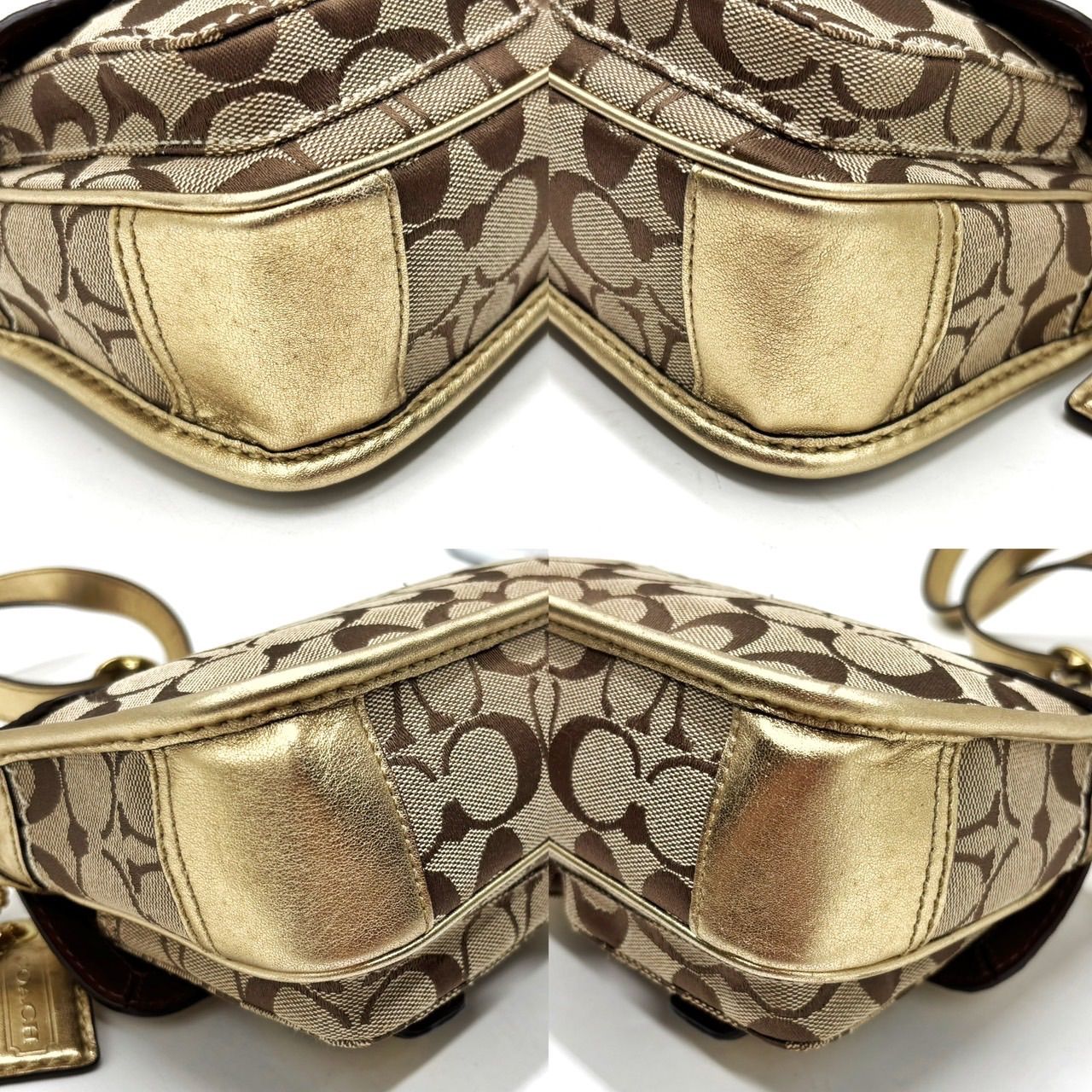 良品】coach y2k signature canvas shoulderbag pochette gold parts 