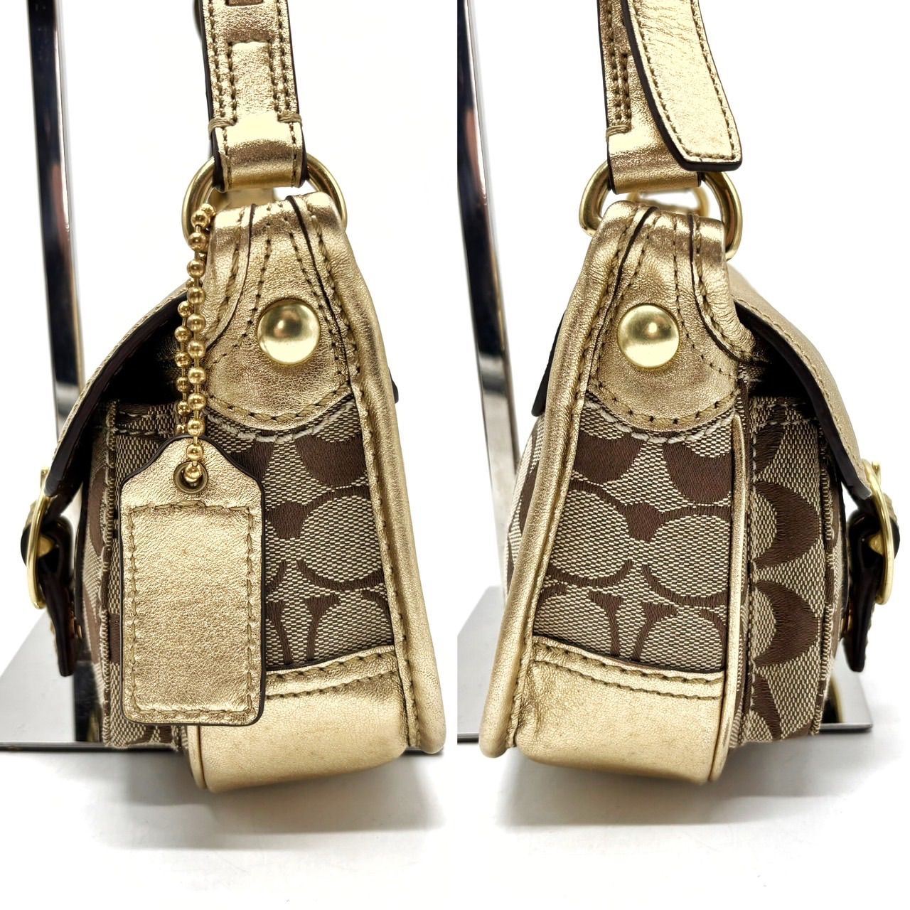 良品】coach y2k signature canvas shoulderbag pochette gold parts