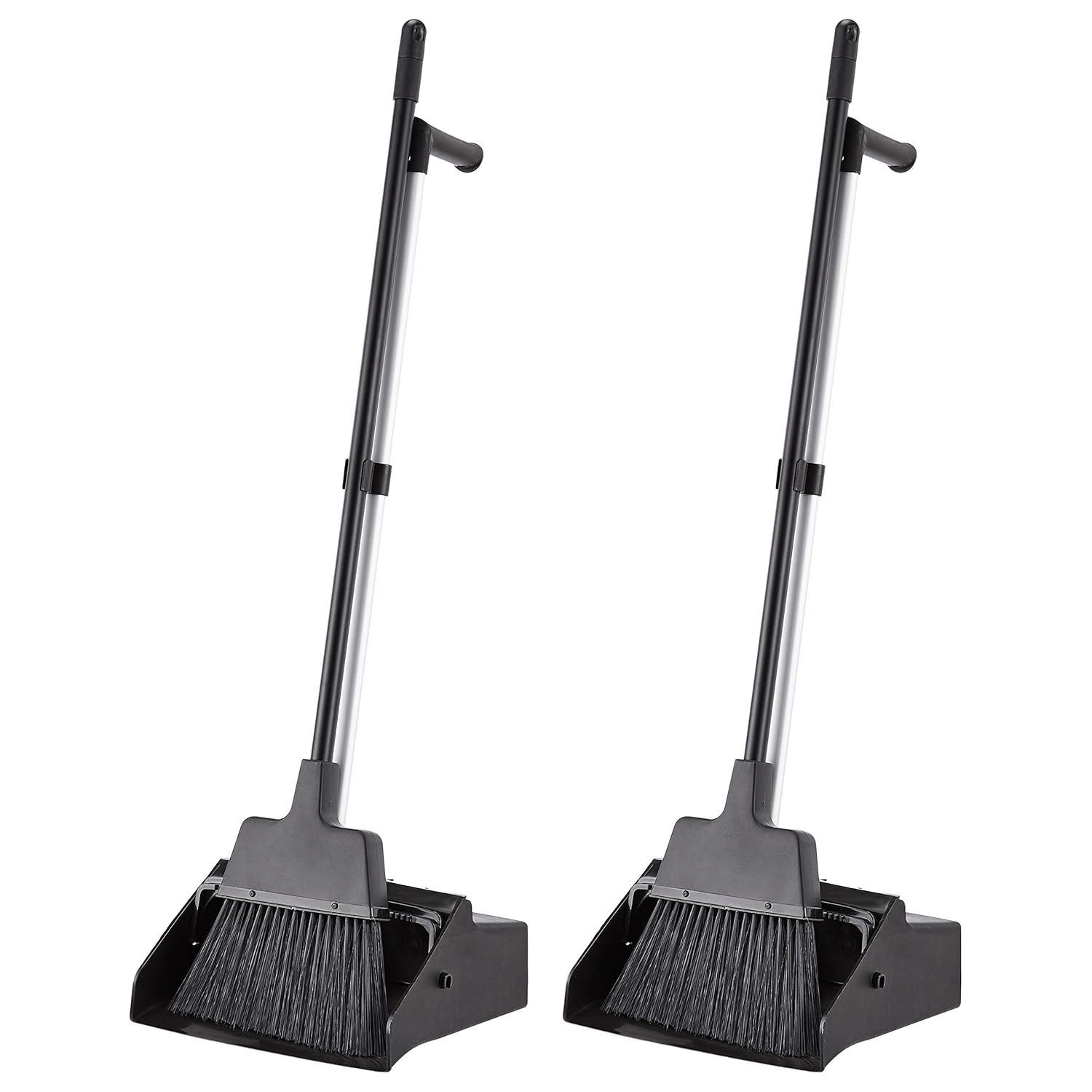 【お得2セット】ロビー用ほうき＆ちりとりセット 2点セット 自立式 長柄 掃除セット 立ったまま掃除 業務用 大容量ちりとり フック付き 省スペース収納