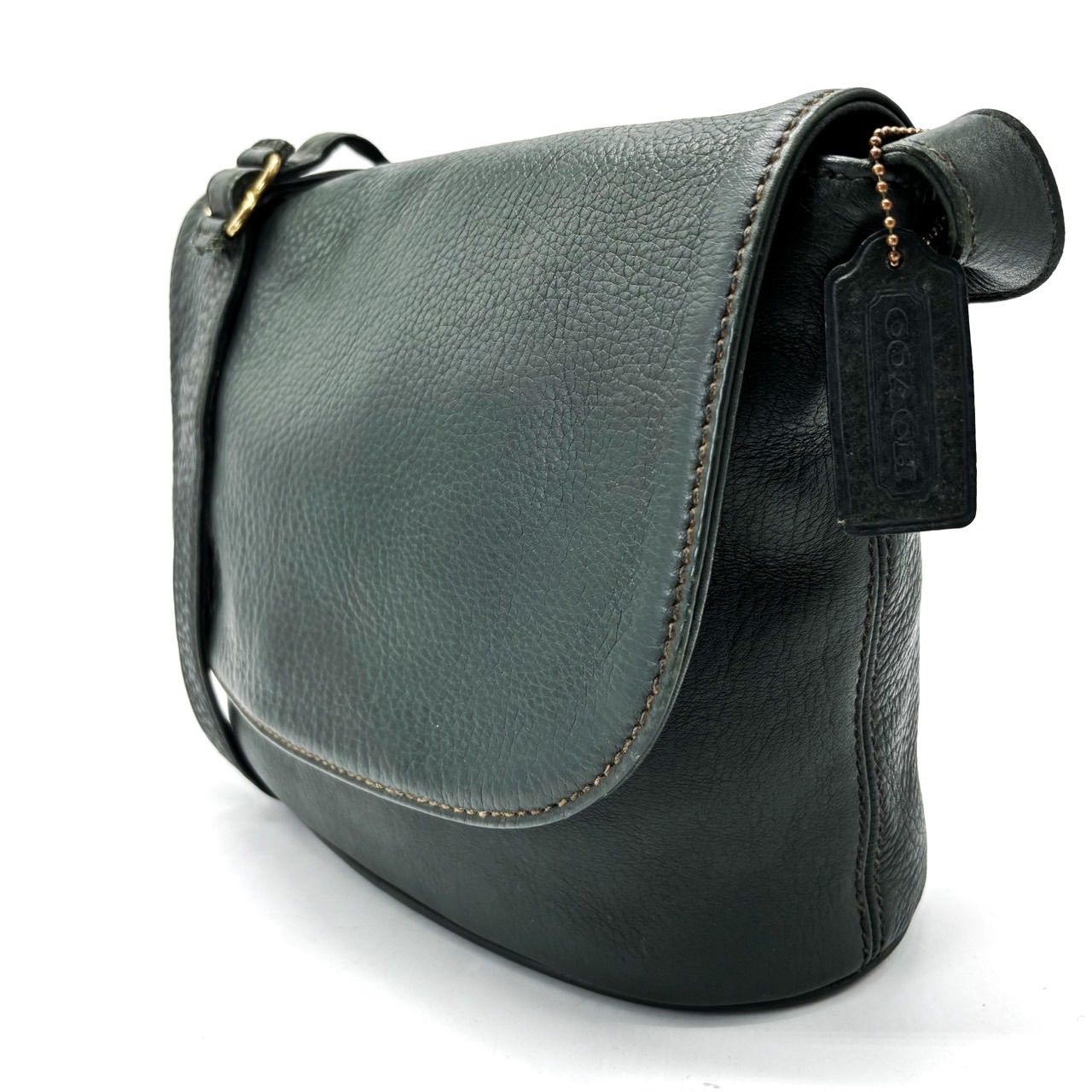 良品】old coach y2k shoulderbag pochette all leather green unisex 