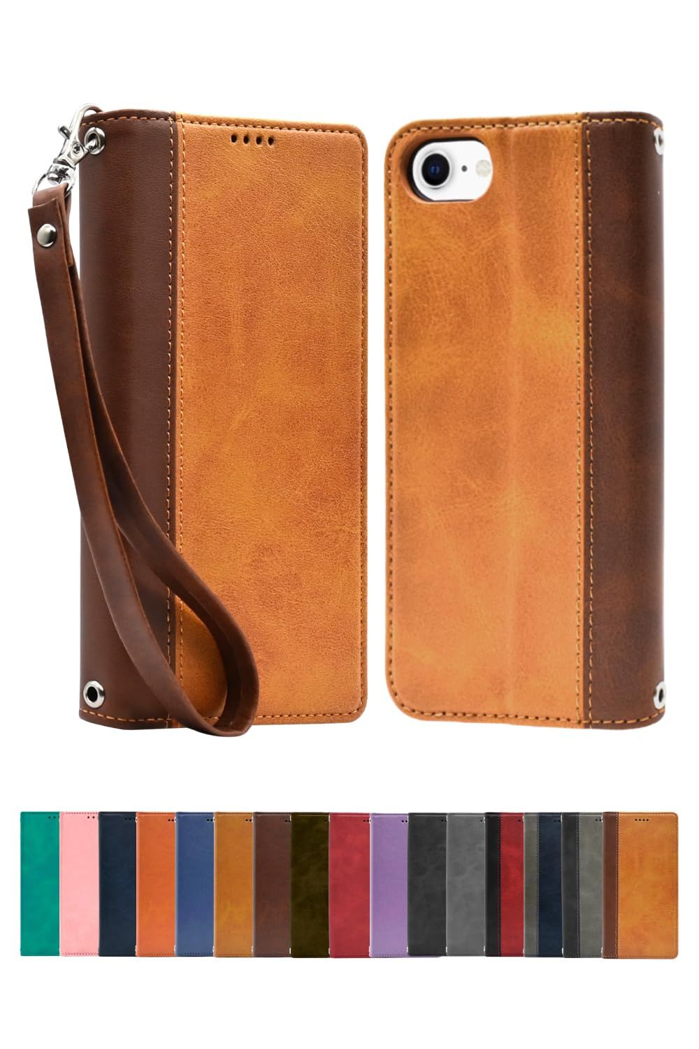 Leather Case Yellow Brown x Brown Genuine Leather Notebook Cover Case for iPhone 7 iPhone 8 1 Pack 2020 2nd Generation 2022 3rd Generation iPhone SE Shizuka Will