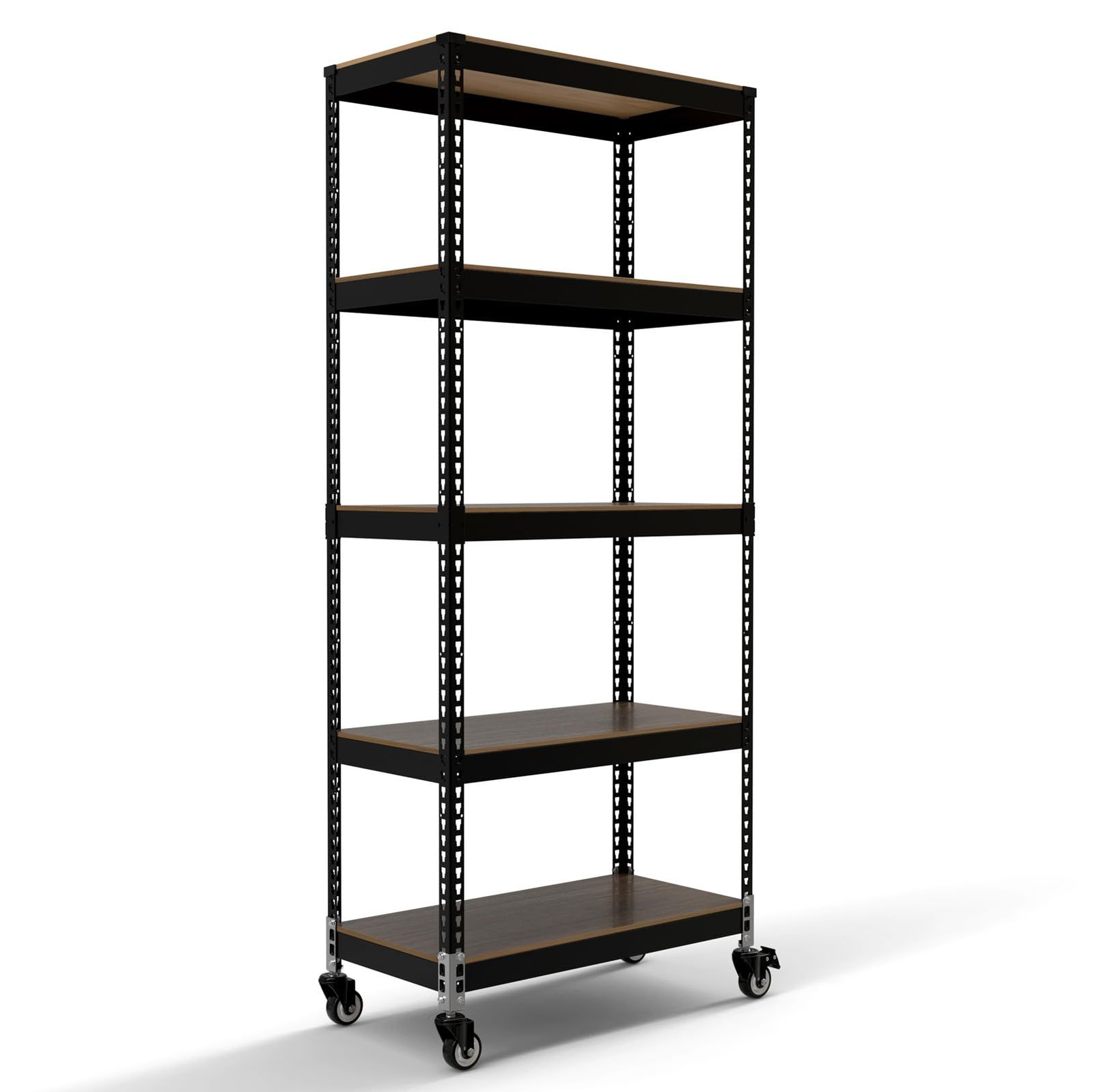 5段 大型キャスター付き 頑丈 棚 耐荷重120kg ラック 幅81×奥行41×高さ191cm 組立品 Rack) ブラック 黒 メタル&ウッドラック(Metal&Wood MK-A885NCABK