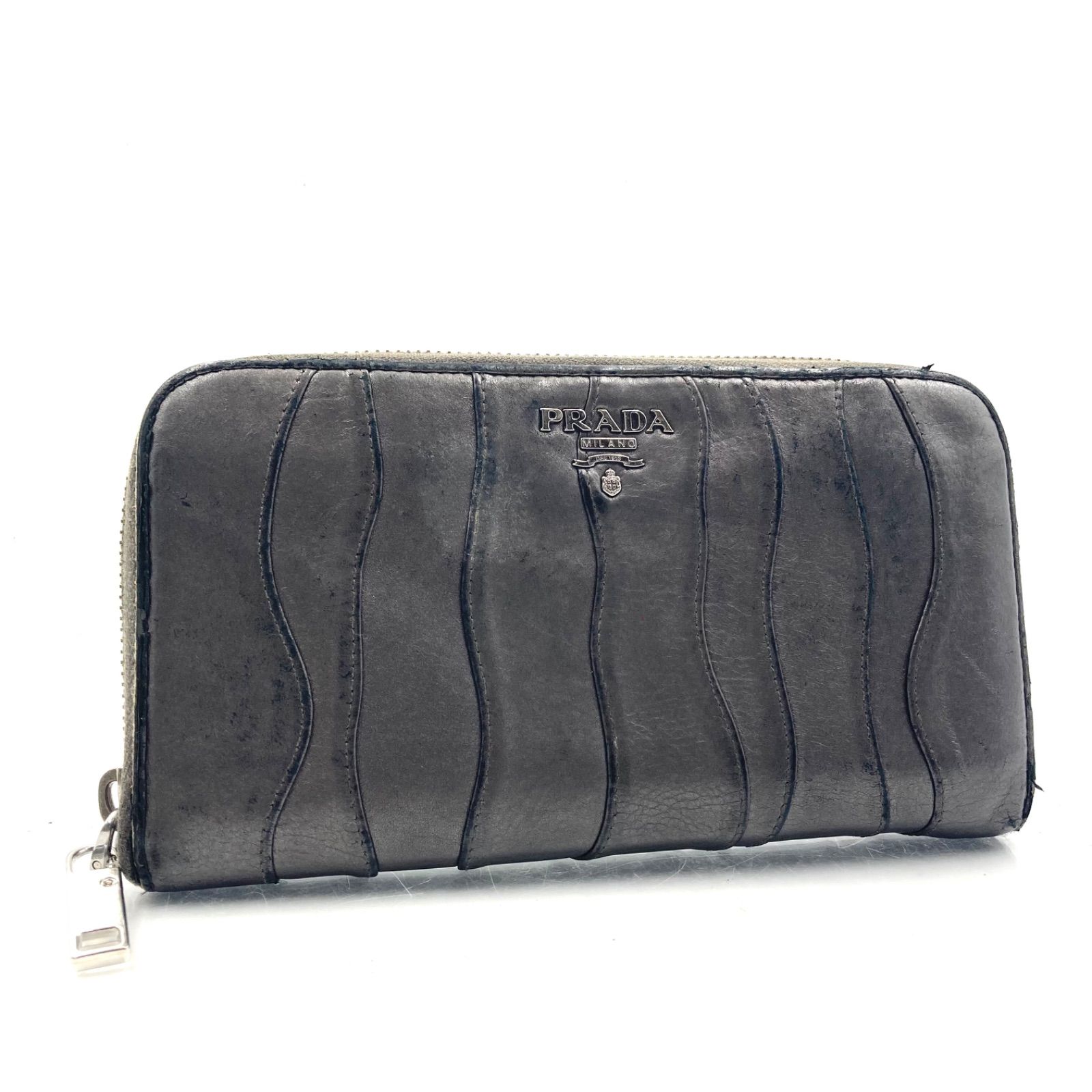 □希少□PRADA プラダ ナッパウェーブ ラウンドファスナー 長財布 