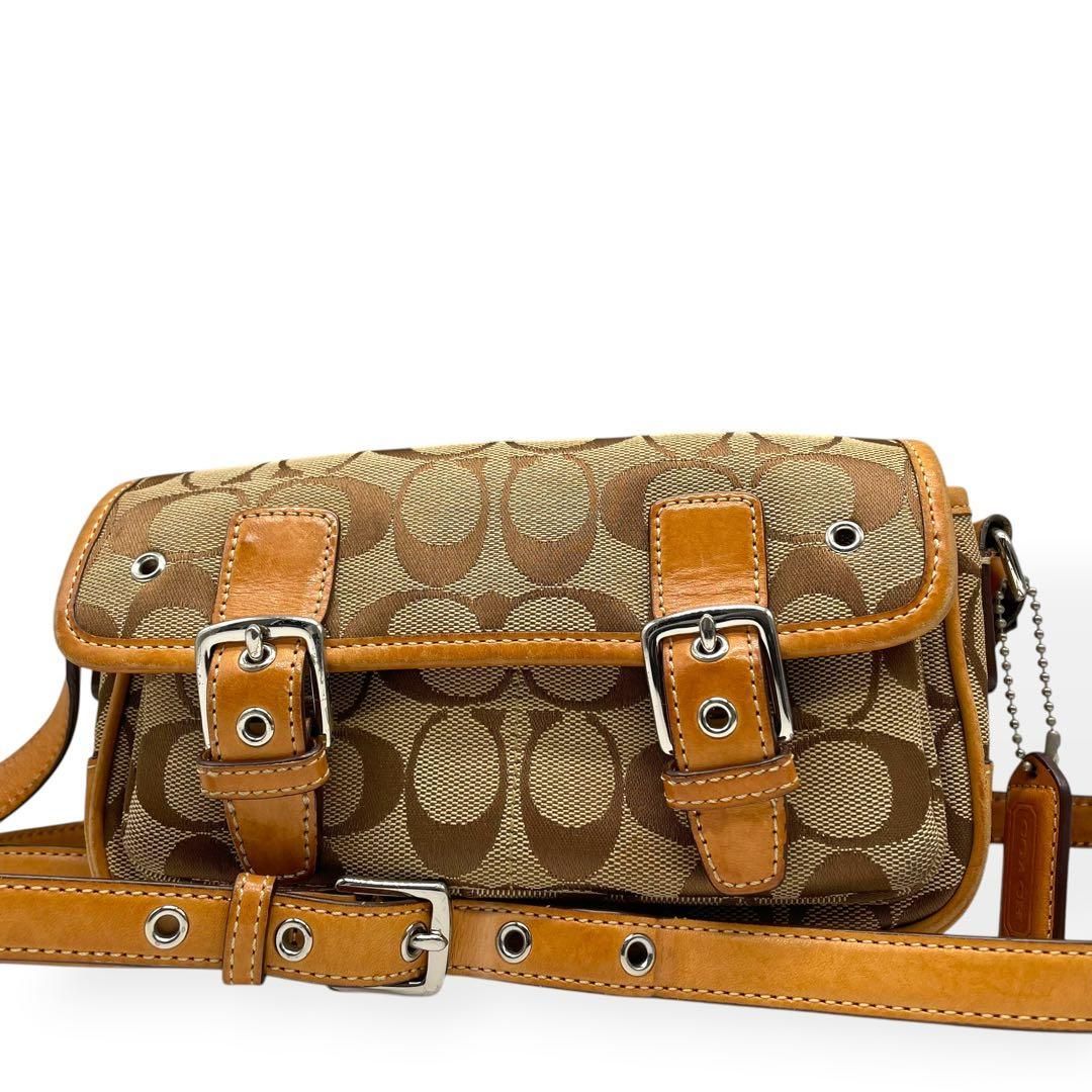 美品 COACH コーチ ショルダーバッグ キャンバス レザー シグネチャー 