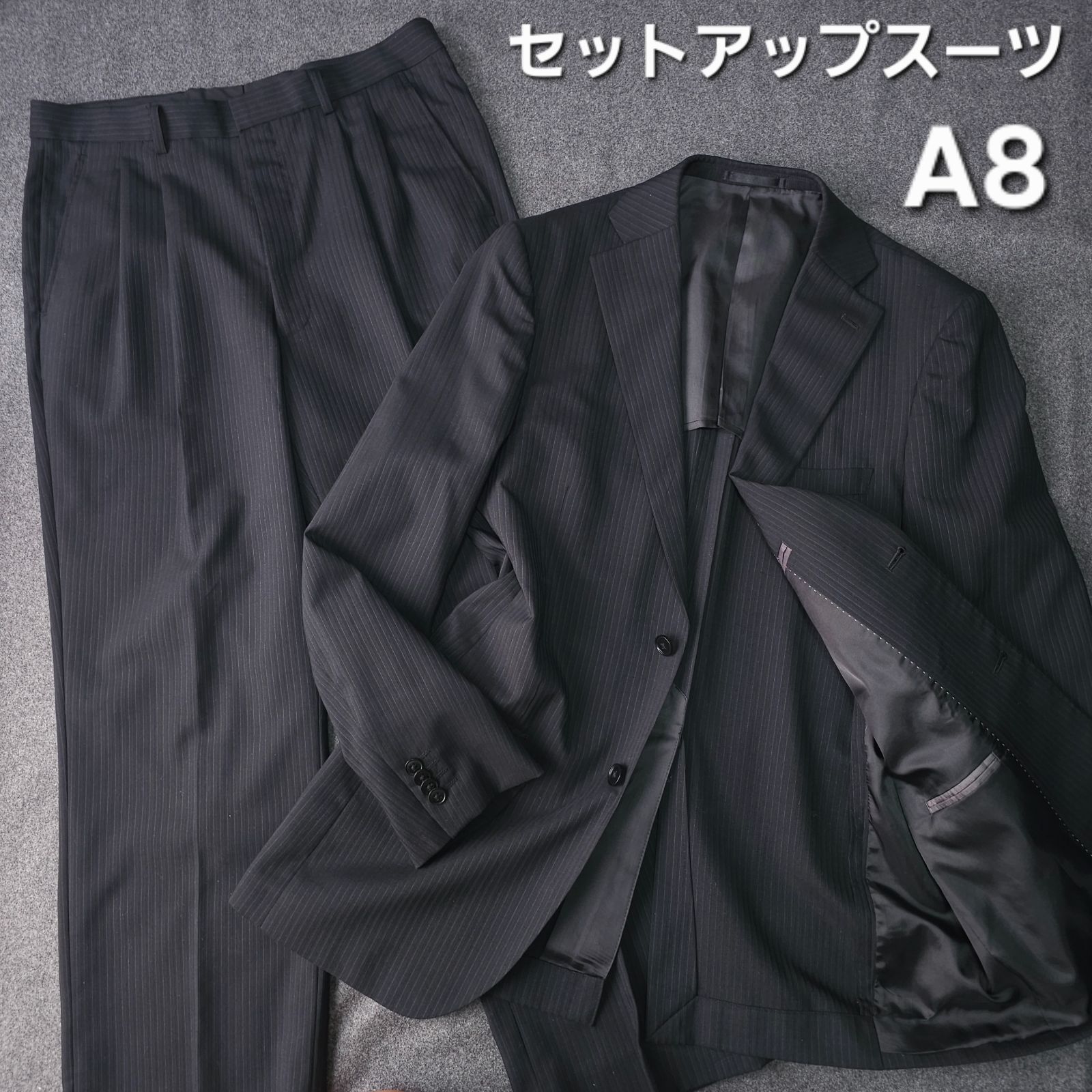 エルメネジルドゼニア ダブルスーツ ブラック系 シャドーストライプ 菅田将暉 エルメネジルドゼニア 】春夏スーツ☆毛100％☆黒地ラメストライプ☆背