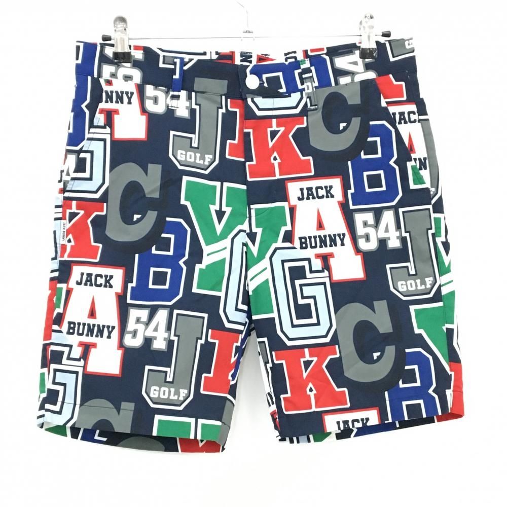 ジャックバニー ハーフパンツ ネイビー×マルチカラー 総柄 ストレッチ 