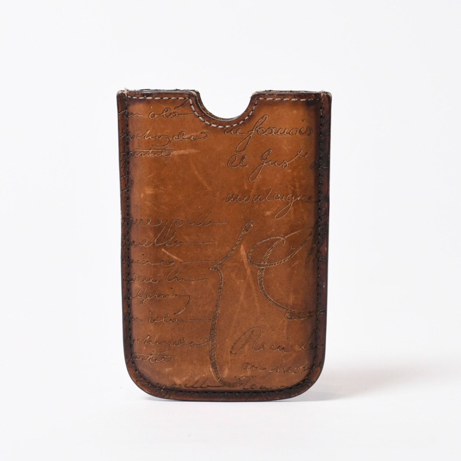 Berluti ベルルッティ カードケース スクリット カリグラフィー ロゴ ブラウン レザー 美品 中古 4b014057 Berluti ベルルッティ カードケース スクリット カリグラフィー ロゴ