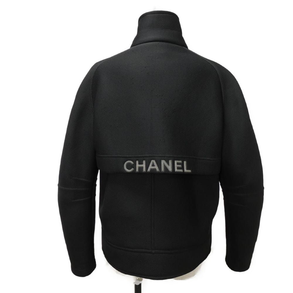 CHANEL シャネル ロゴ メッシュ ジップ ジャケット 40 エンボスロゴ