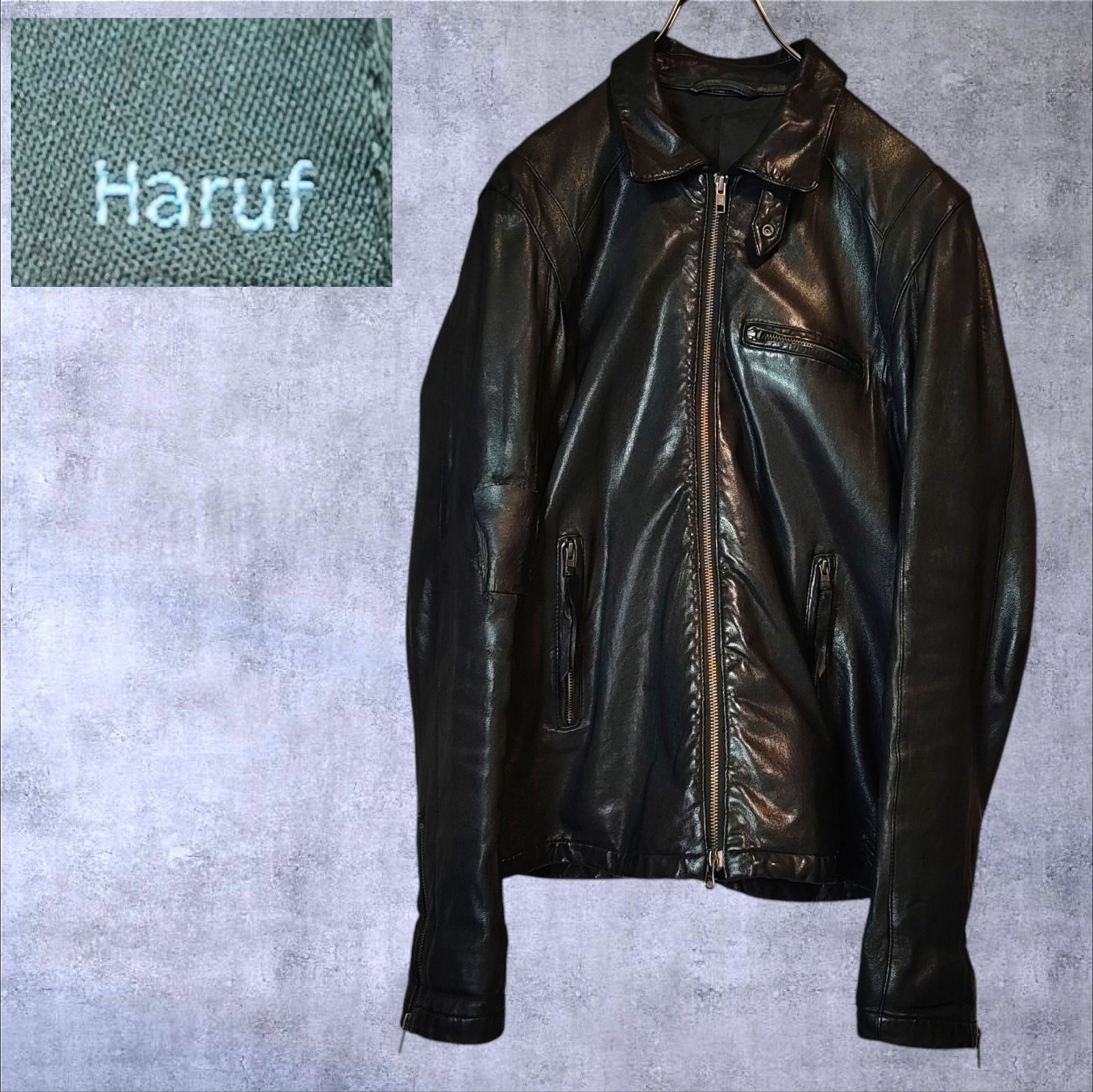 Haruf 製品染め シングルライダース ジャケット 黒 L 175-180cm細身 