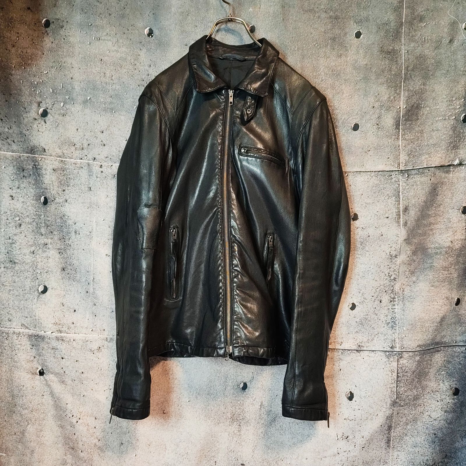Haruf 製品染め シングルライダース ジャケット 黒 L 175-180cm細身 