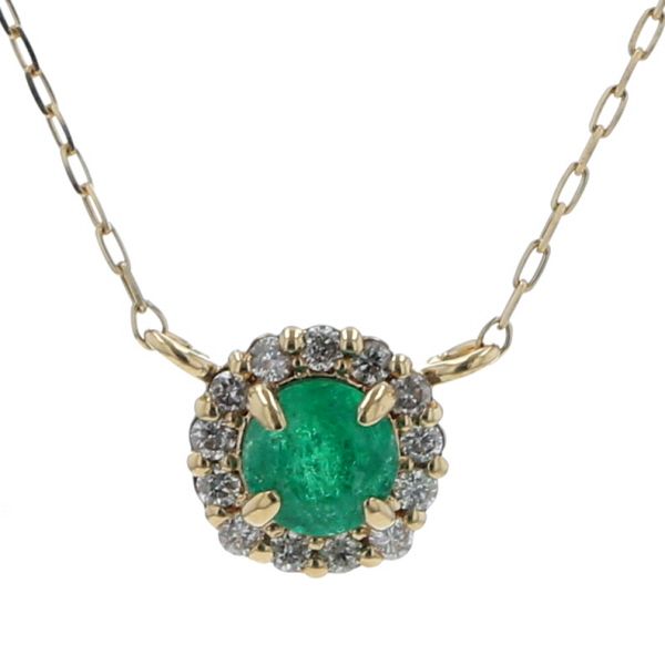 K18YG イエローゴールド ネックレス エメラルド 0.17ct ダイヤモンド 