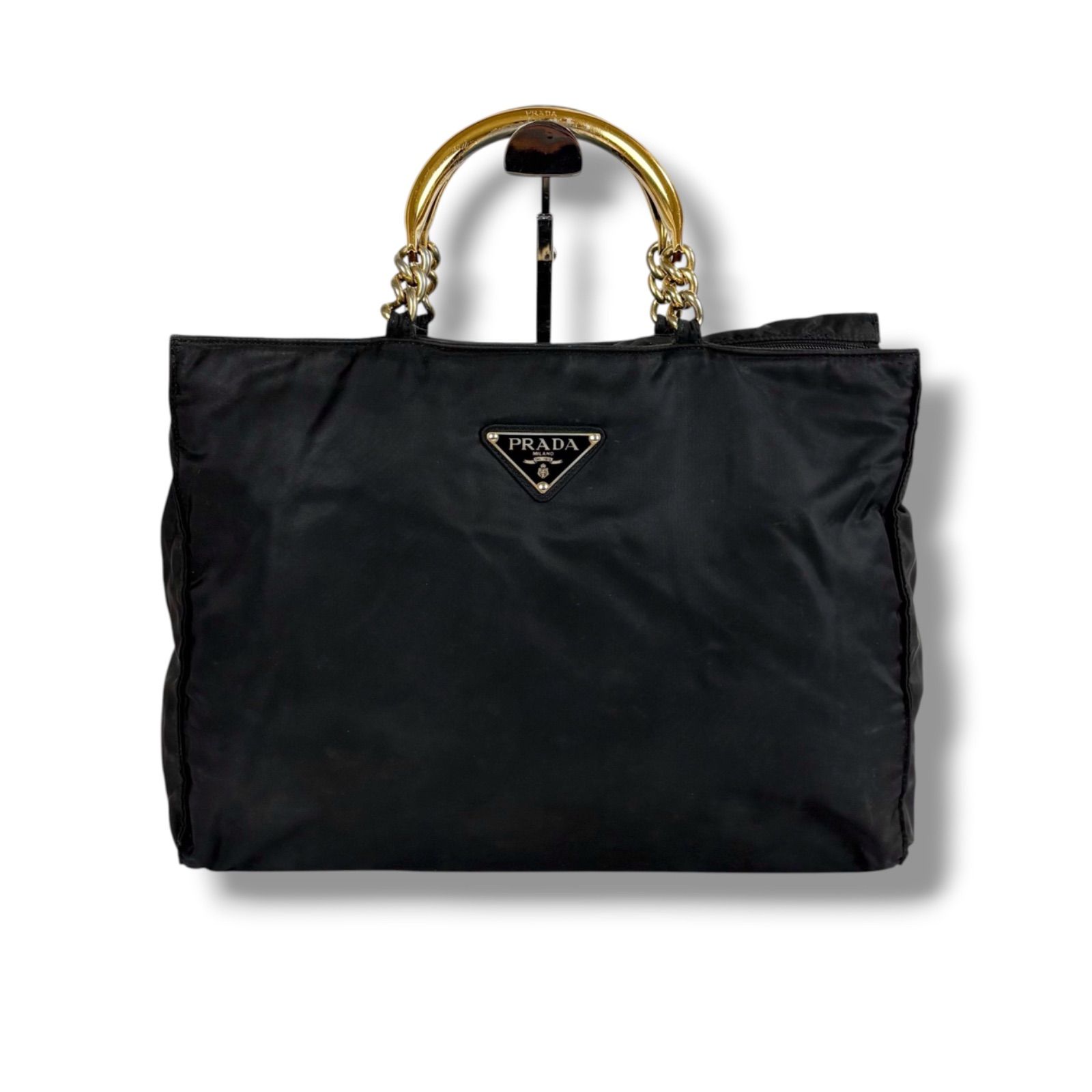 プラダ PRADA メタルハンドル トートバッグ トライアングルロゴ 