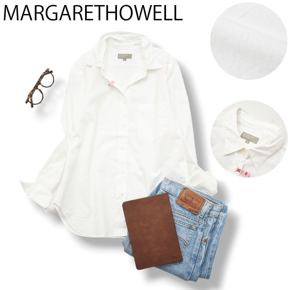 定番】 マーガレットハウエル MARGARETHOWELL 長袖 コットン ブラウス 