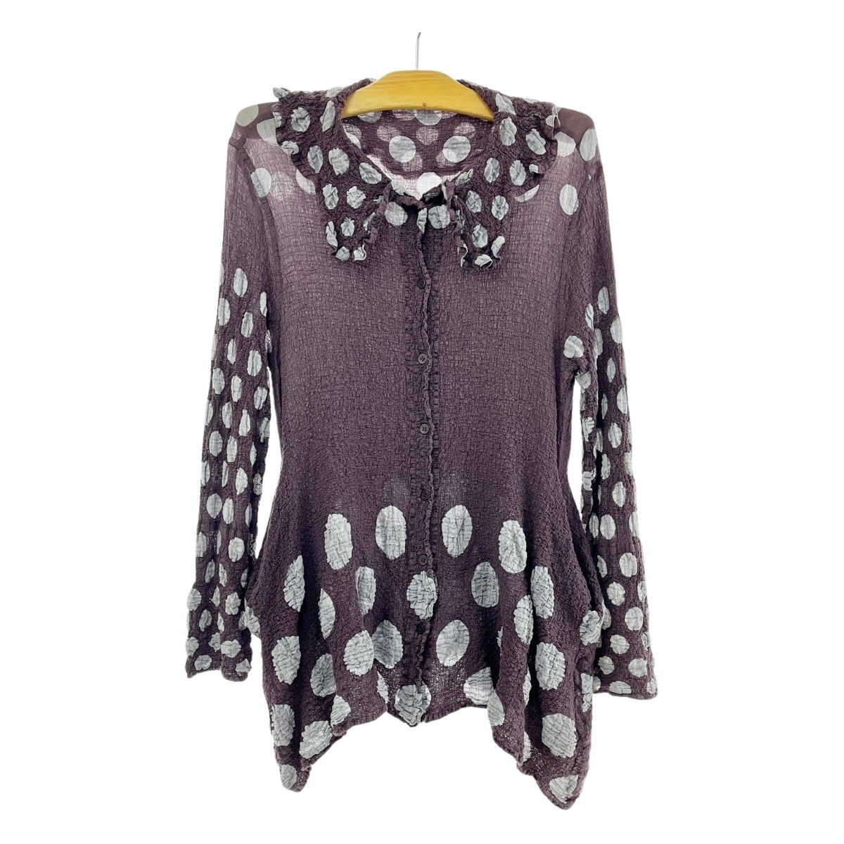 ISSEY MIYAKE - ◆◆ISSEY MIYAKE イッセイミヤケ カーディガン チュニック丈 ドット柄 パープル ISSEY MIYAKE イッセイミヤケ カーディガン チュニック丈 ドット柄