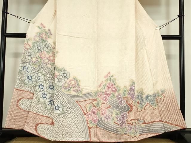平和屋着物○名門 藤娘きぬたや・総絞り 訪問着 霞取花文 正絹 逸品