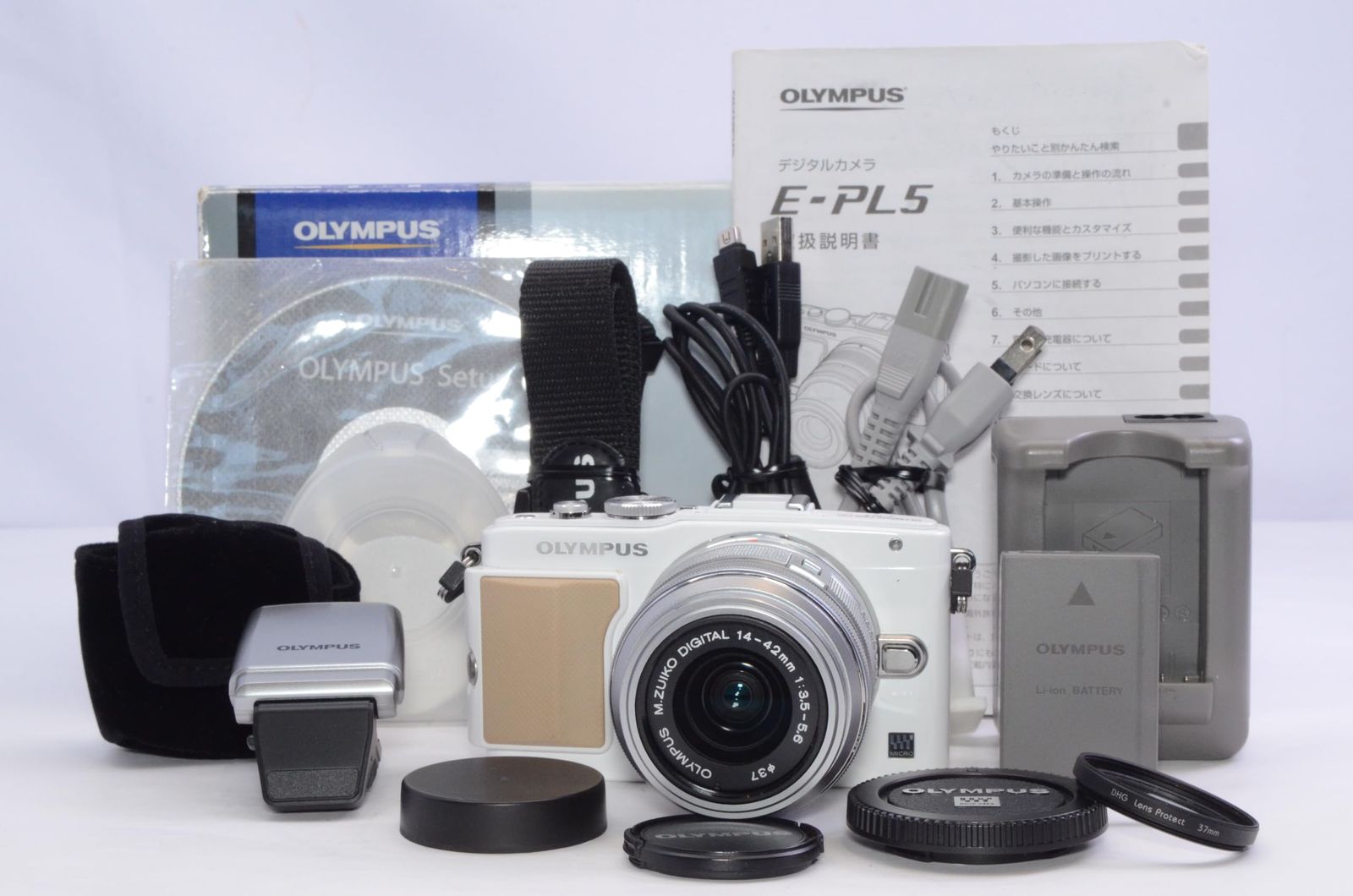 OLYMPUS E-PL5 レンズキット ホワイト 実用良好 動作確認済み 付属品 