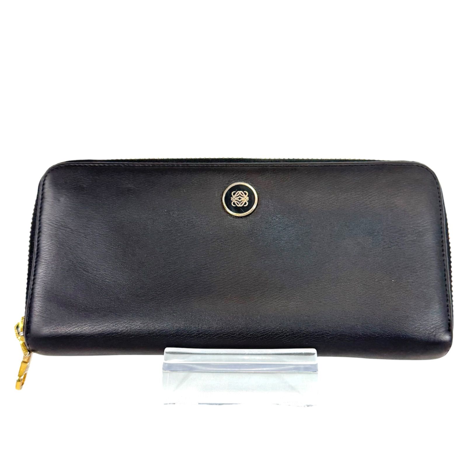 美品】LOEWE ロエベ アナグラム ラウンドジップ 長財布 ブラック 