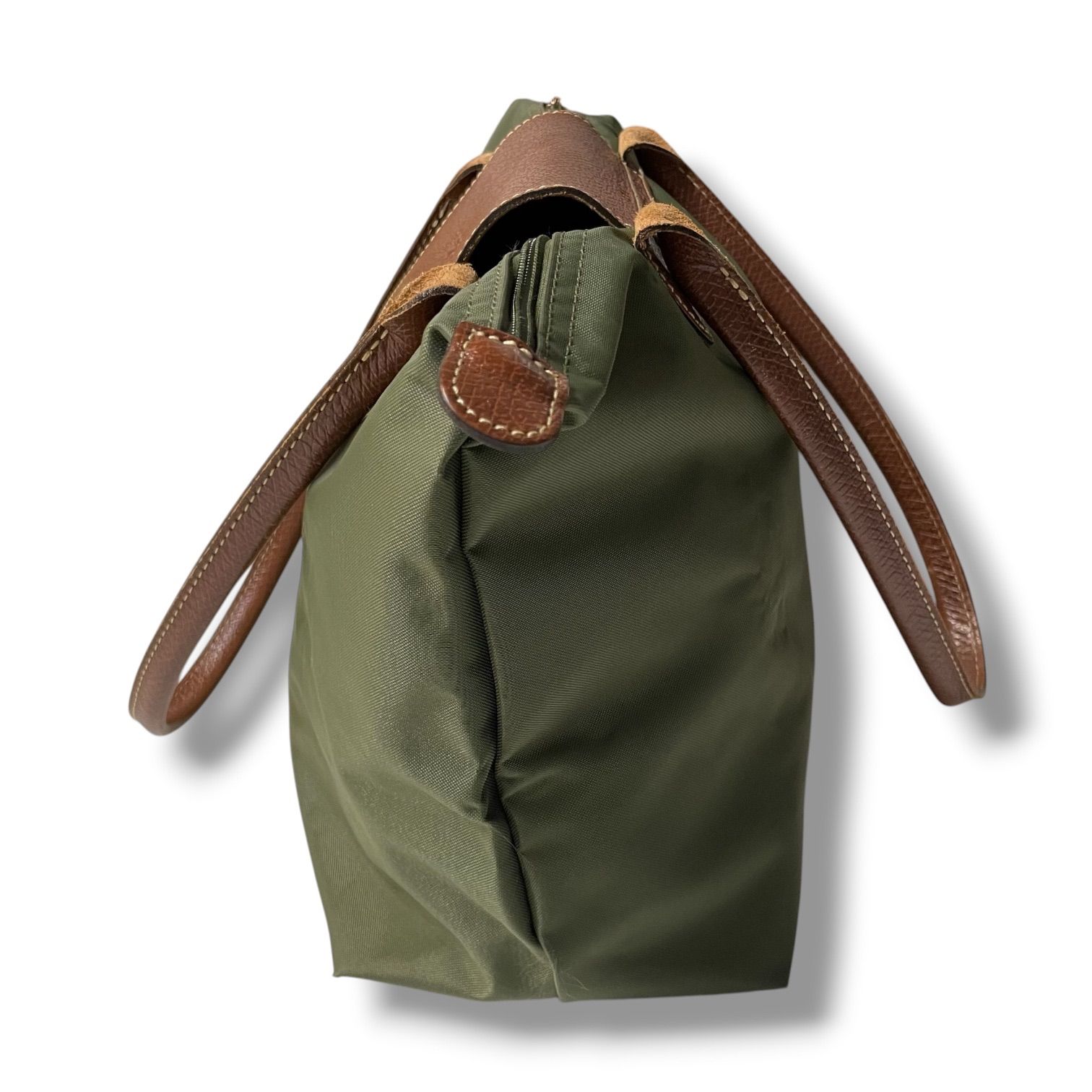 ロンシャン　トートバッグ ブラウン レザー ナイロン　カーキ色 Longchamp ロンシャン トートバッグ ナイロン レザー シンプル カーキ