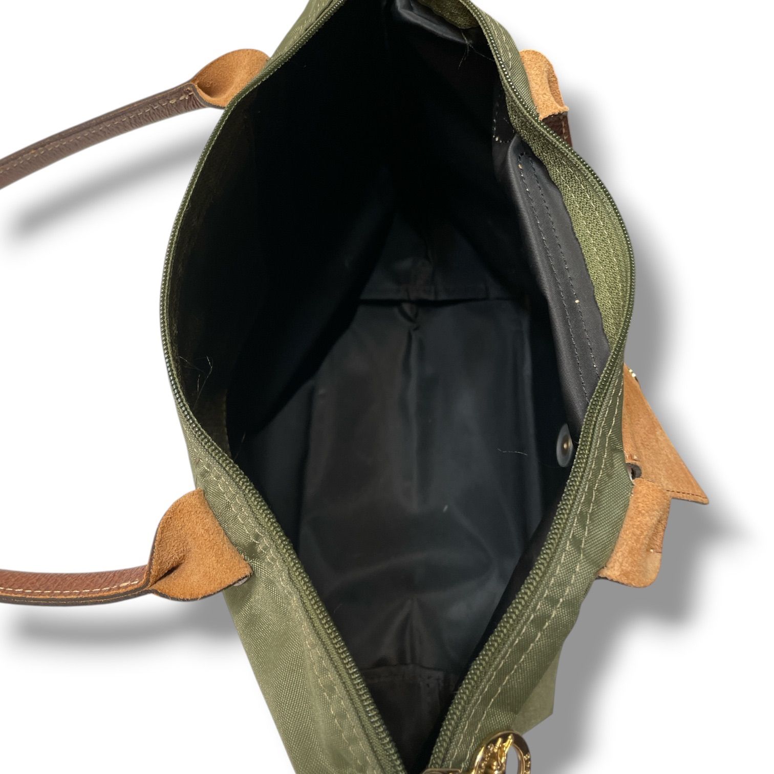 ロンシャン　トートバッグ ブラウン レザー ナイロン　カーキ色 Longchamp ロンシャン トートバッグ ナイロン レザー シンプル カーキ