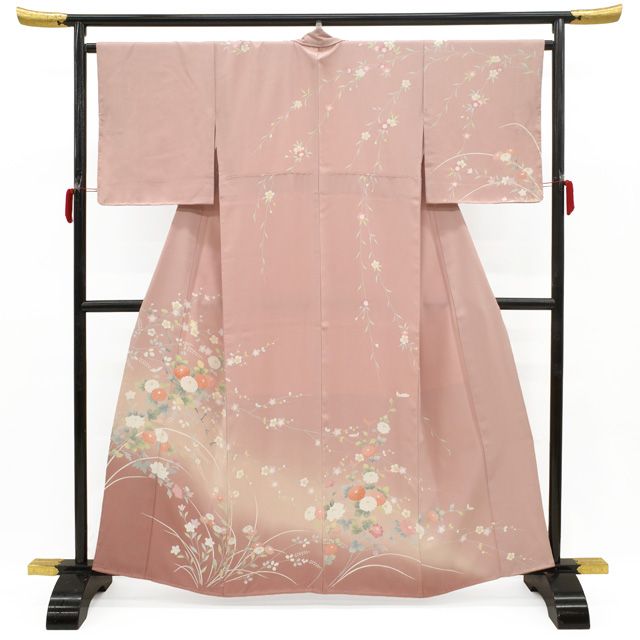 中古】 訪問着 フォーマル リサイクル 正絹 袷 手描き友禅 手染め 薄