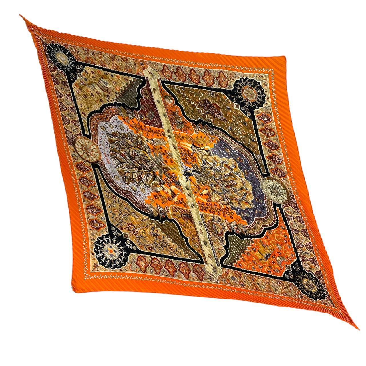 極美品 Hermes エルメス プリーツ シルク スカーフ Aux Portes du 
