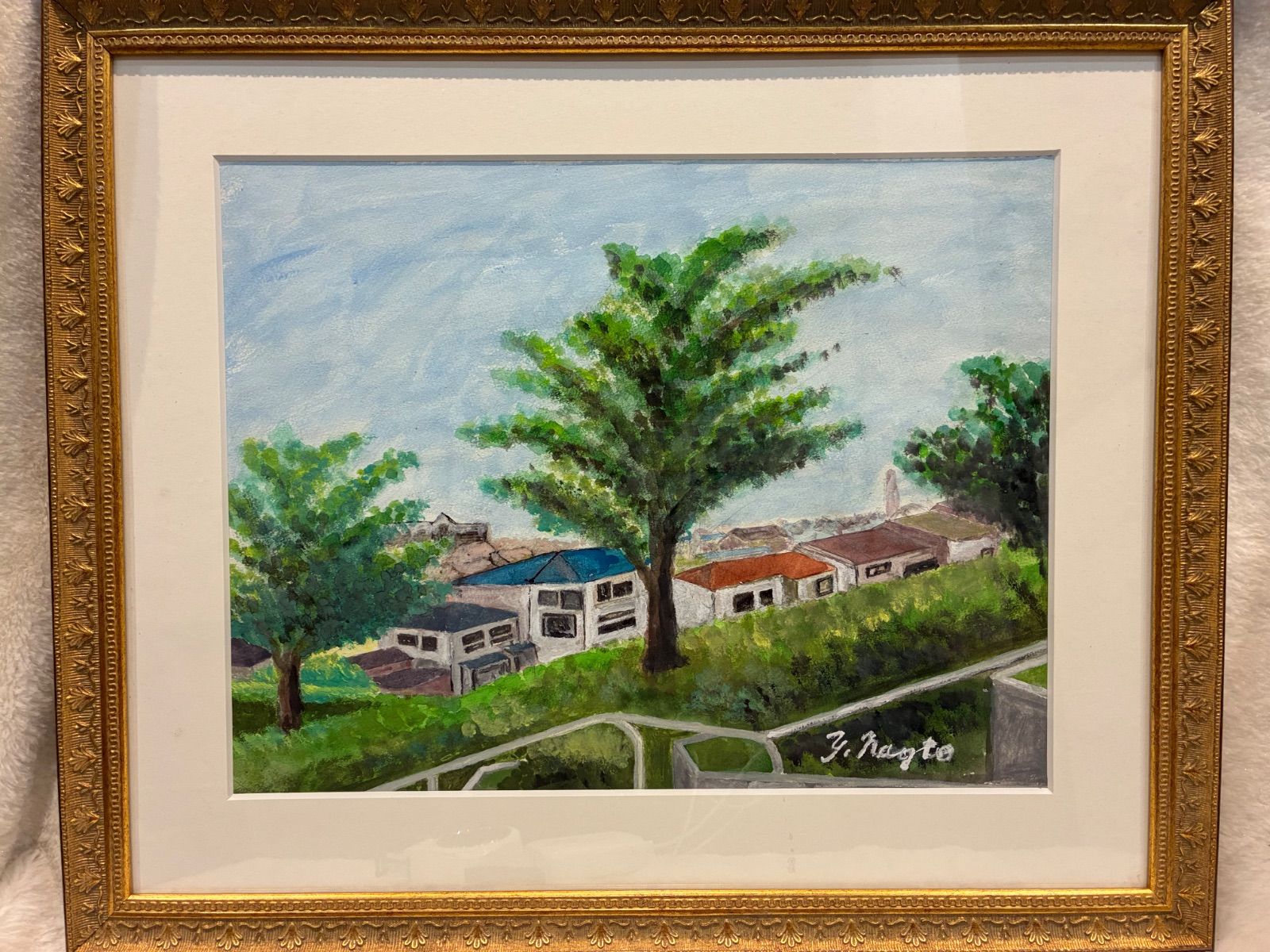 【希少ワイドサイズ】昭和レトロ 風景画 額装済み 古民家と山々 アートパネル 希少ワイドサイズ】昭和レトロ 風景画 額装済み 古民家と山々 アート