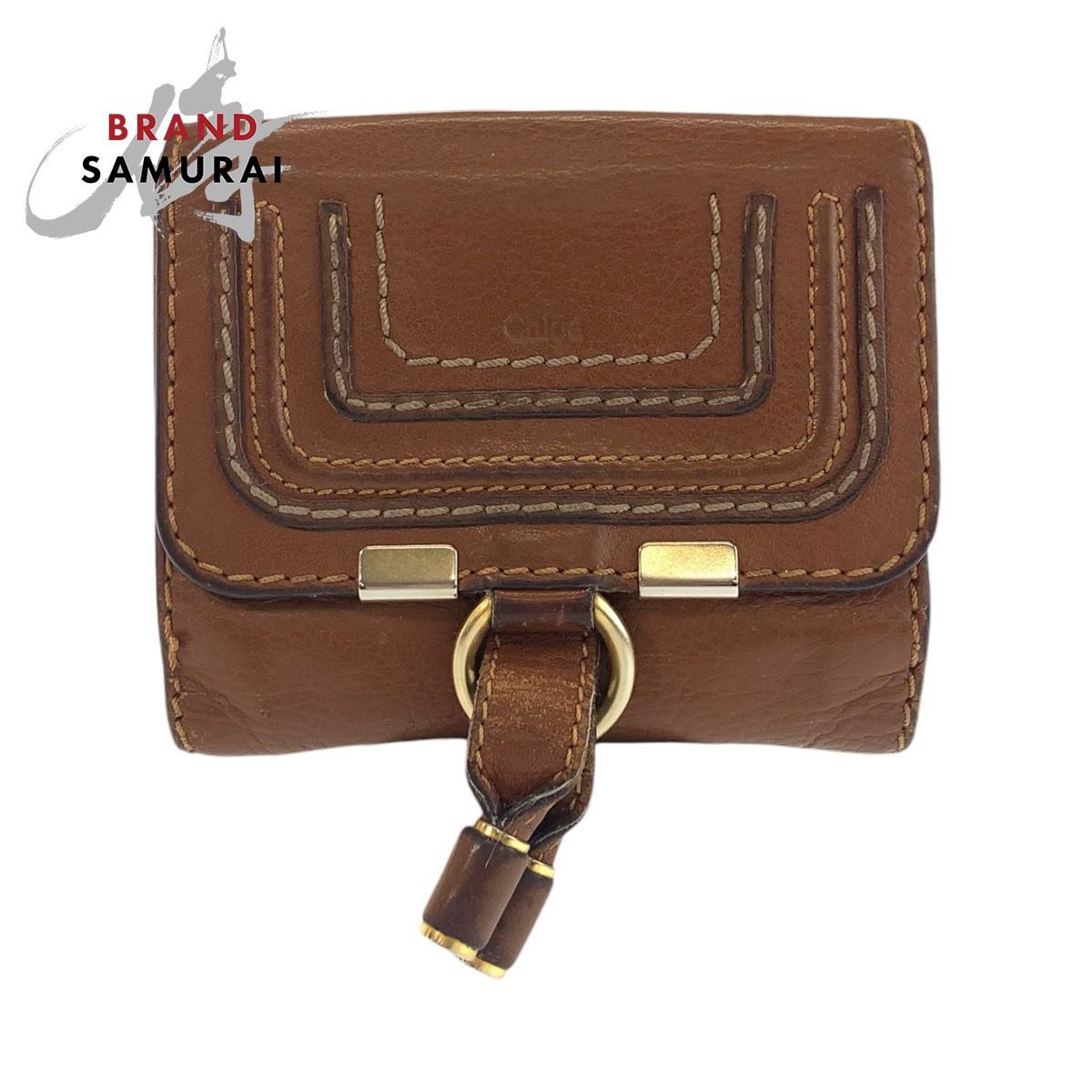 Chloe クロエ マーシー ブラウン ゴールド金具 レザー 折り財布 Chloe クロエ マーシー ブラウン ゴールド金具 レザー 折り財布