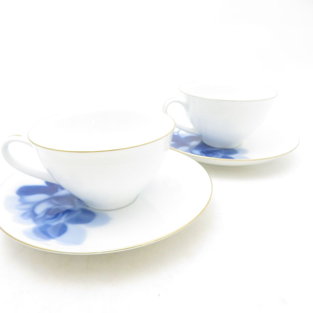 美品 OKURA 大倉陶園 ブルーローズ 8211 カップ＆ソーサー 2客 ペア
