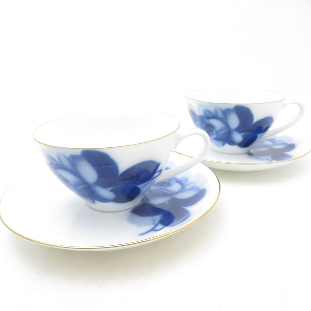 美品 OKURA 大倉陶園 ブルーローズ 8211 カップ＆ソーサー 2客 ペア
