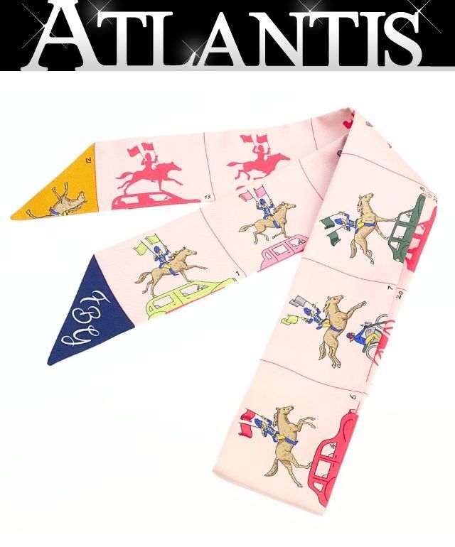 広尾店】未使用 エルメス HERMES ツイリー ピンク系馬柄 シルク100 