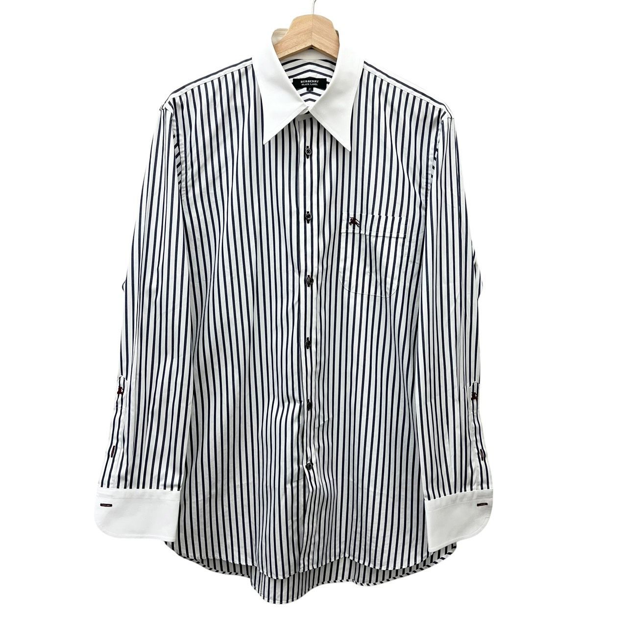 N-4421】BURBERRY BLACK LABEL ストライプ柄 長袖シャツ メンズ サイズ