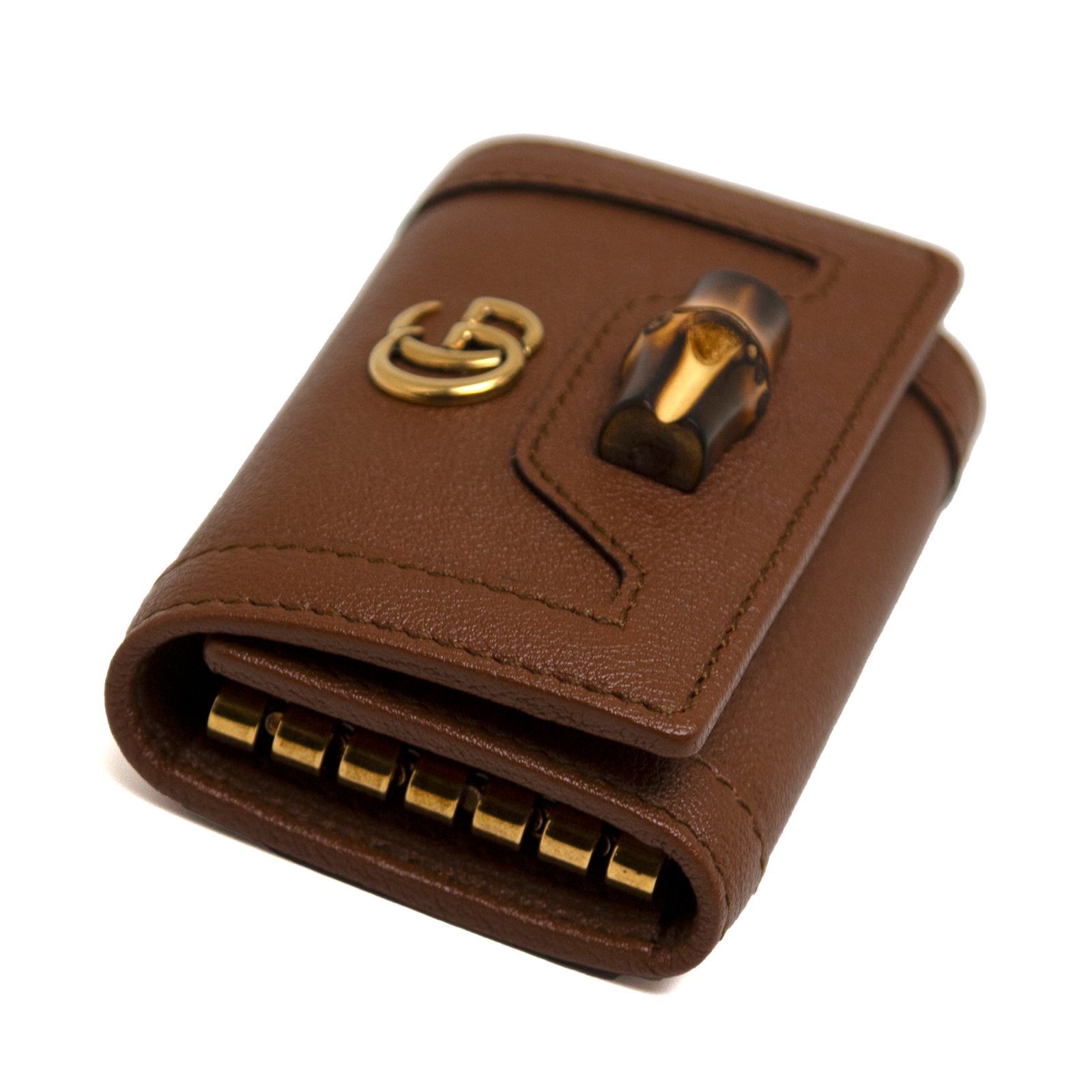 極美品　グッチキーケース　グッチGGマーモント グッチバンブー　グッチレザー 新品】グッチ 6連キーケース GGマーモント バンブー レザー ブラウン